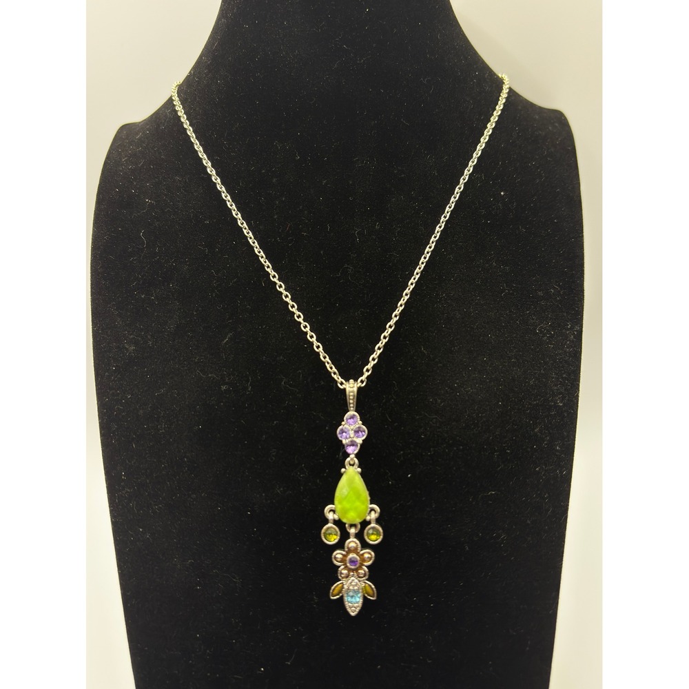 Unbranded Pendant Necklace Womens 16in Silver Green Purple Boho Drop Rhinestone